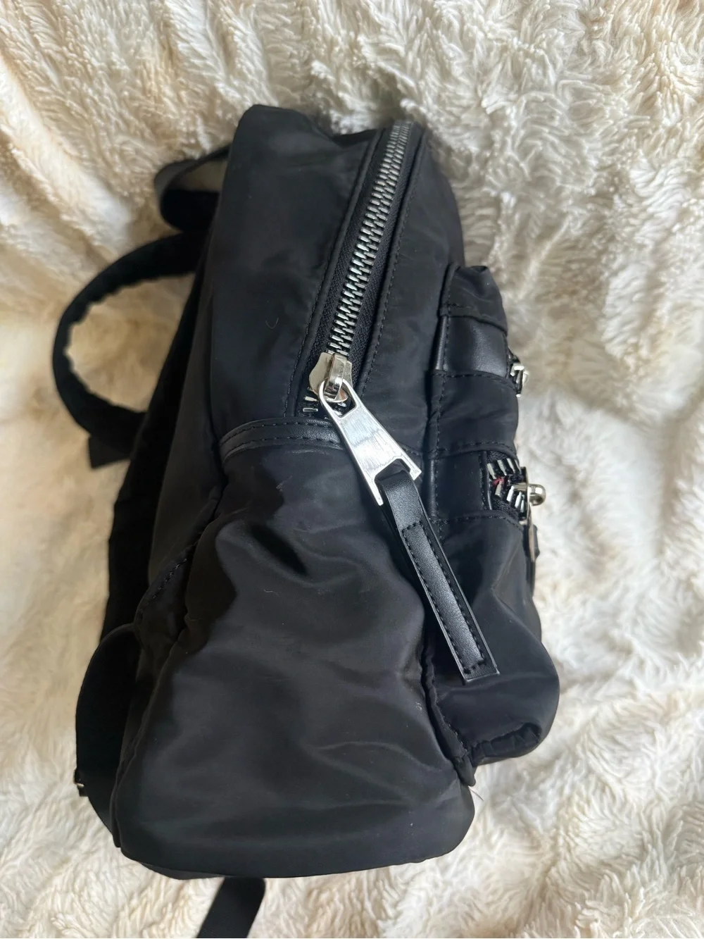 Adrienne Vittadini Black Nylon Mini Backpack with Silver-Tone Accents